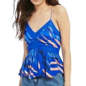 Free People Endless Fun Satin Cami Tank Top in Blue Size 0